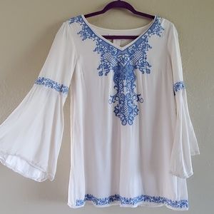 Flying Tomato Anthro Embroidered boho blouse S